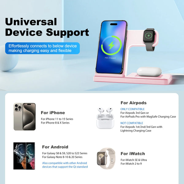3-in-1 Premium Magnetic Wireless Charger Stand