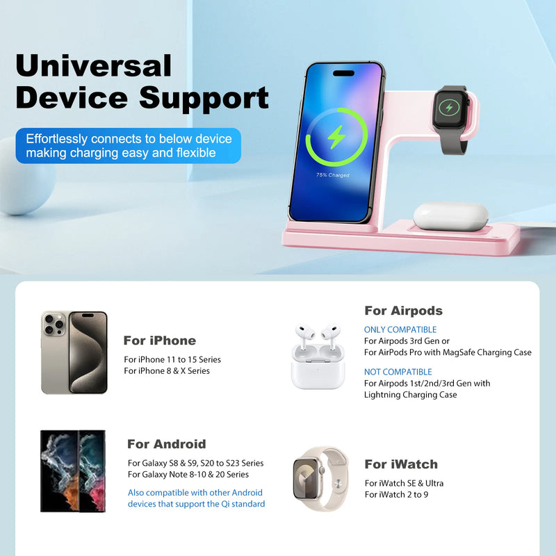 3-in-1 Premium Magnetic Wireless Charger Stand